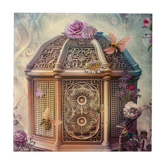Verzauberter Bienen-Garten-Fantasy (9) Fliese (Vorderseite)