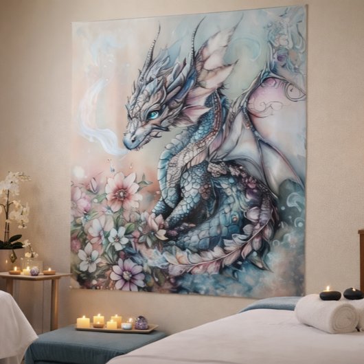 Verzauberter blauer Drache Fantasy-Teppich Wandteppich