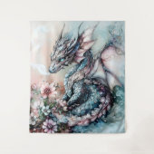Verzauberter blauer Drache Fantasy-Teppich Wandteppich (Vorderseite)
