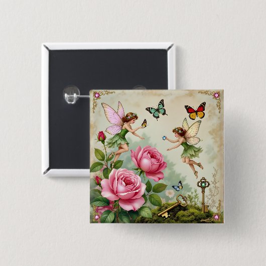 Verzauberter Blumenzauberfeengarten Button (Vorne & Hinten)