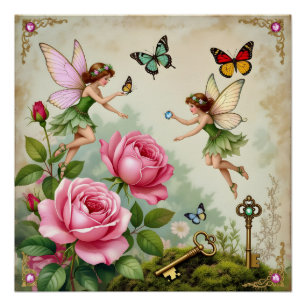 Verzauberter Blumenzauberfeengarten Poster
