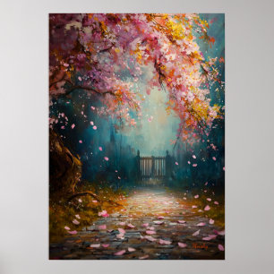 Verzauberter Blütenpfad - Mystische Blumenlandscha Poster