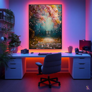 Verzauberter Blütenpfad - Mystische Blumenlandscha Poster