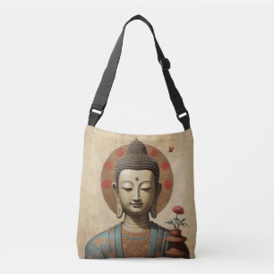 Verzauberter Buddha in Meditation mit Blumen Tragetaschen Mit Langen Trägern