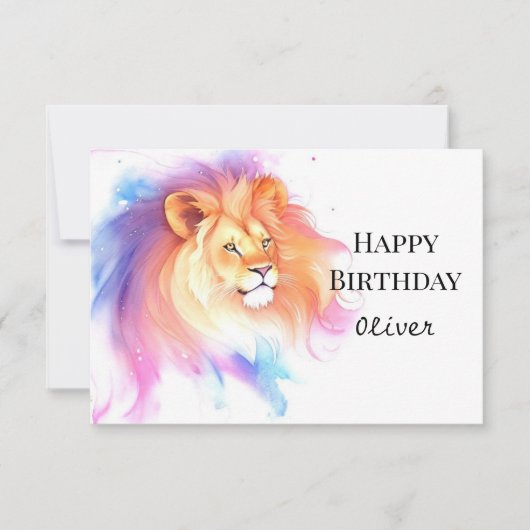 Verzauberter Chic Watercolor Löwe Geburtstag Karte (Vorderseite)