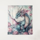 Verzauberter Drache mit Rosen Wandteppich (Vorderseite)