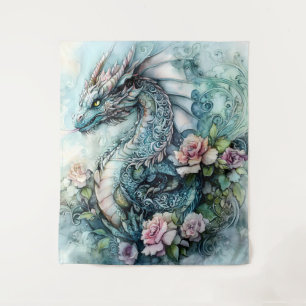 Verzauberter Drache unter Rosen Wandteppich