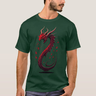 Verzauberter Drache Vektor Art Monochrom Rot Von V T-Shirt