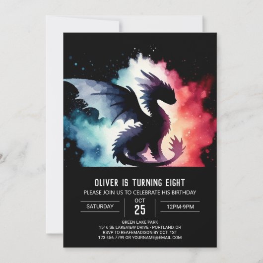 Verzauberter Dragon Birthday Printable Einladung (Vorderseite)