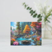 Verzauberter Fantasy-Wald, Wasserfall, Blumen Postkarte (Stehend Vorderseite)