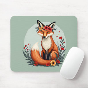 Verzauberter Floraler Fuchs Waldvolkskunst Mousepad