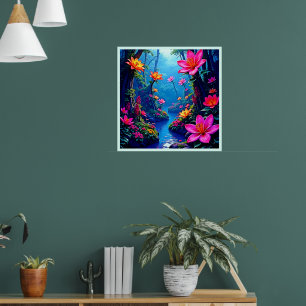 Verzauberter Fluss im blühenden Wald Kunst Poster