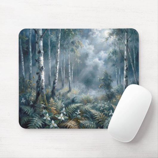 Verzauberter Frühlings-Birkenwald im Mondlicht Mousepad (Mit Mouse)