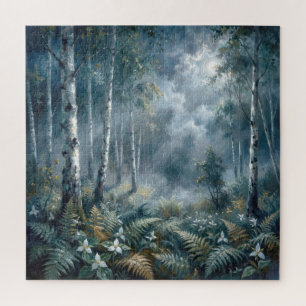Verzauberter Frühlings-Birkenwald im Mondlicht Puzzle