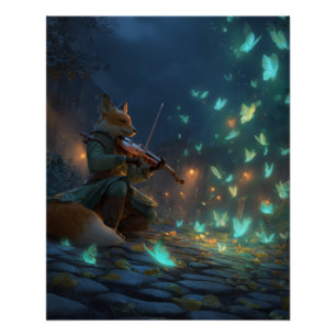 Verzauberter Fuchs-Musiker mit leuchtenden Geister Poster