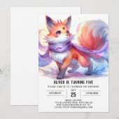Verzauberter Fun Fox Geburtstag Einladung (Vorne/Hinten)