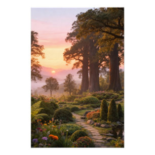Verzauberter Garten bei Morgendämmerung Majestätis Fotodruck