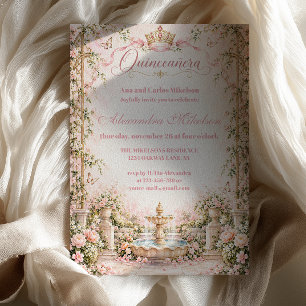 Verzauberter Garten Quinceañera Rosa Gold Einladung