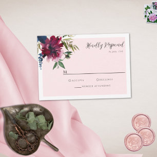 Verzauberter Garten Rosa Hauch Burgunderrot Marine RSVP Karte