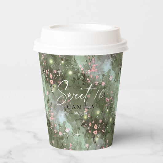 Verzauberter Garten süß 16 rosa Muster ID1163 Pappbecher (Vorderseite)