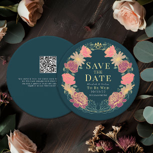 Verzauberter Gartenkranz Hochzeit QR Save the Date Einladung