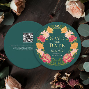 Verzauberter Gartenkranz Hochzeit QR Save the Date Einladung