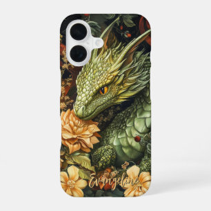 Verzauberter grüner Drache mit eleganter Blumenano iPhone 16 Hülle