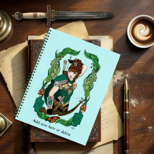 Verzauberter grüner Fantasy-Waldland-Bogenschütze- Notizblock