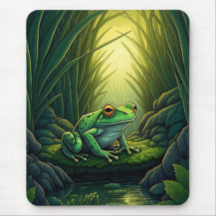 Verzauberter grüner Frosch in einem Wald Mousepad