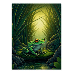 Verzauberter grüner Frosch in einem Wald Poster