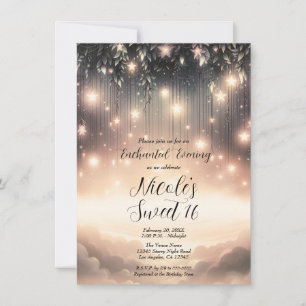 Verzauberter Himmel Baum Leuchten Sterne und Wolke Einladung