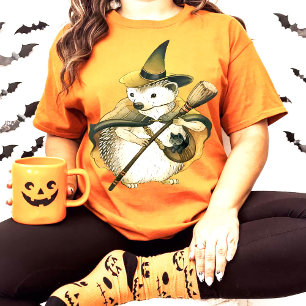 Verzauberter Igel-Hexen- und schwarze Katzenkunst T-Shirt