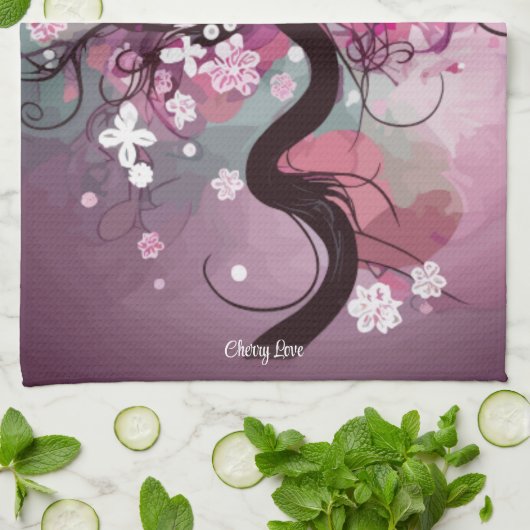 Verzauberter Kirschtanz Geschirrtuch (Gefaltet)