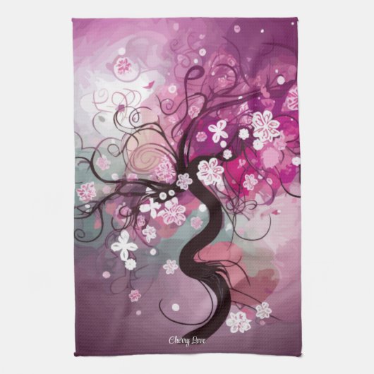 Verzauberter Kirschtanz Geschirrtuch (Vertikal)