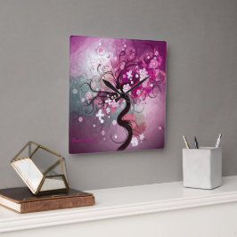 Verzauberter Kirschtanz Quadratische Wanduhr