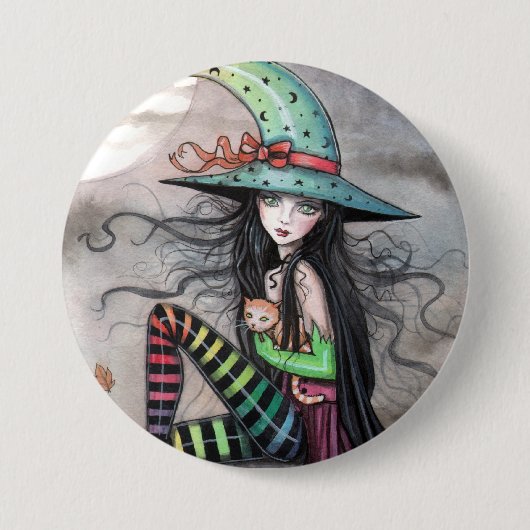 Verzauberter Knopf Hexenkatze Pinback Button (Vorderseite)