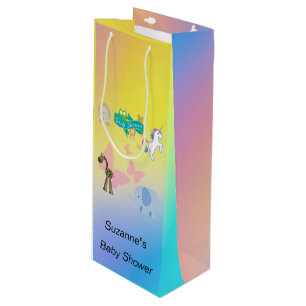 Verzauberter Kreaturen-Parade-Baby-Shower Gelb Pin Geschenktüte Für Weinflaschen