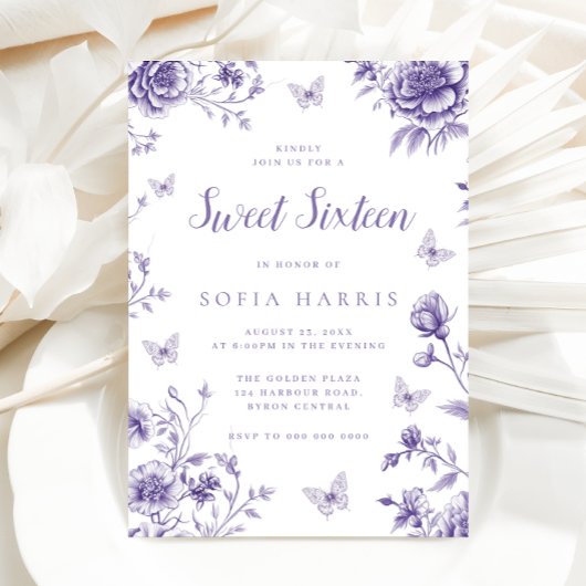 Verzauberter Lila Blumensüß 16 Party Einladung