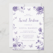 Verzauberter Lila Blumensüß 16 Party Einladung (Vorderseite)