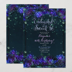Verzauberter lila grüner Garten Glanz Sweet 16  Einladung