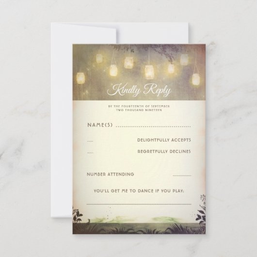 Verzauberter Mason Jar Lights Wedding RSVP Karte (Vorderseite)