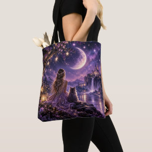 Verzauberter Mondschein Lila Fantasy Nacht T-Shirt Tasche