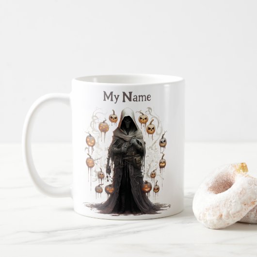 Verzauberter Nekromanter: Halloween-Personalisiert Kaffeetasse (Mit Donut)