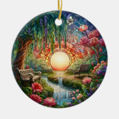 Verzauberter Park gesteinigtes Glas-Mosaik Keramik Ornament (Vorne)