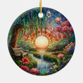 Verzauberter Park gesteinigtes Glas-Mosaik Keramik Ornament (Hinten)