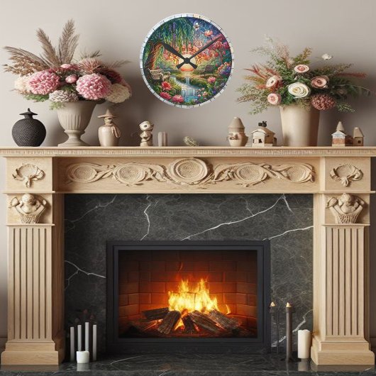 Verzauberter Park gesteinigtes Glas-Mosaik Runde Wanduhr