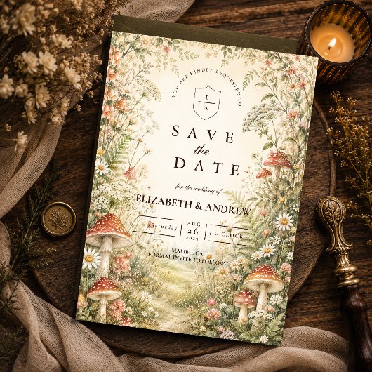 Verzauberter Pilzwald-Hochzeit Save The Date