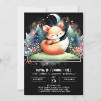 Verzauberter Printable Fox Geburtstag Einladung