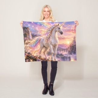 Verzauberter Regenbogen Einhorn Pink Fleecedecke