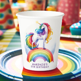 Verzauberter Regenbogen-Einhorn zum Geburtstag Pappbecher